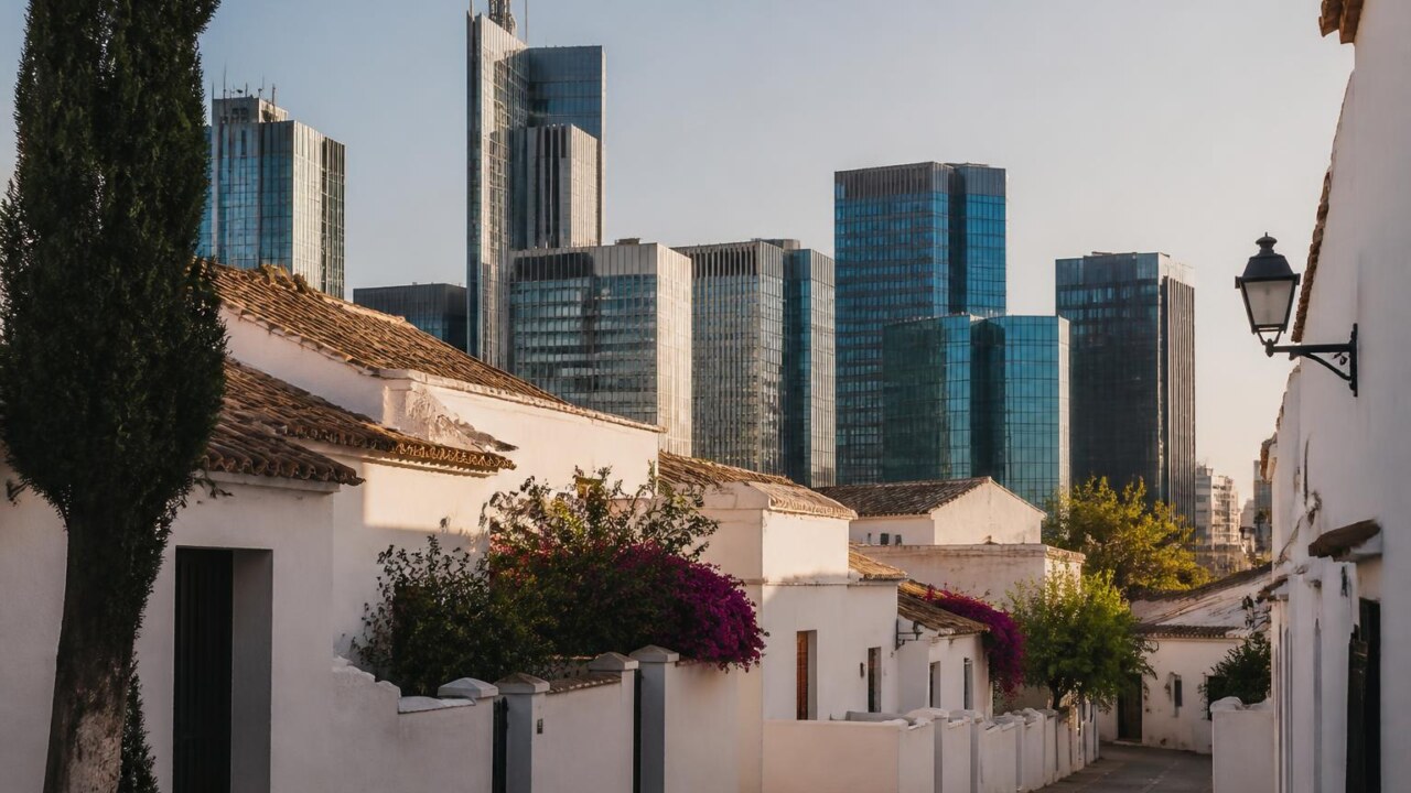 Ruas e edifícios variados mostrando diferentes estilos arquitetônicos regionais